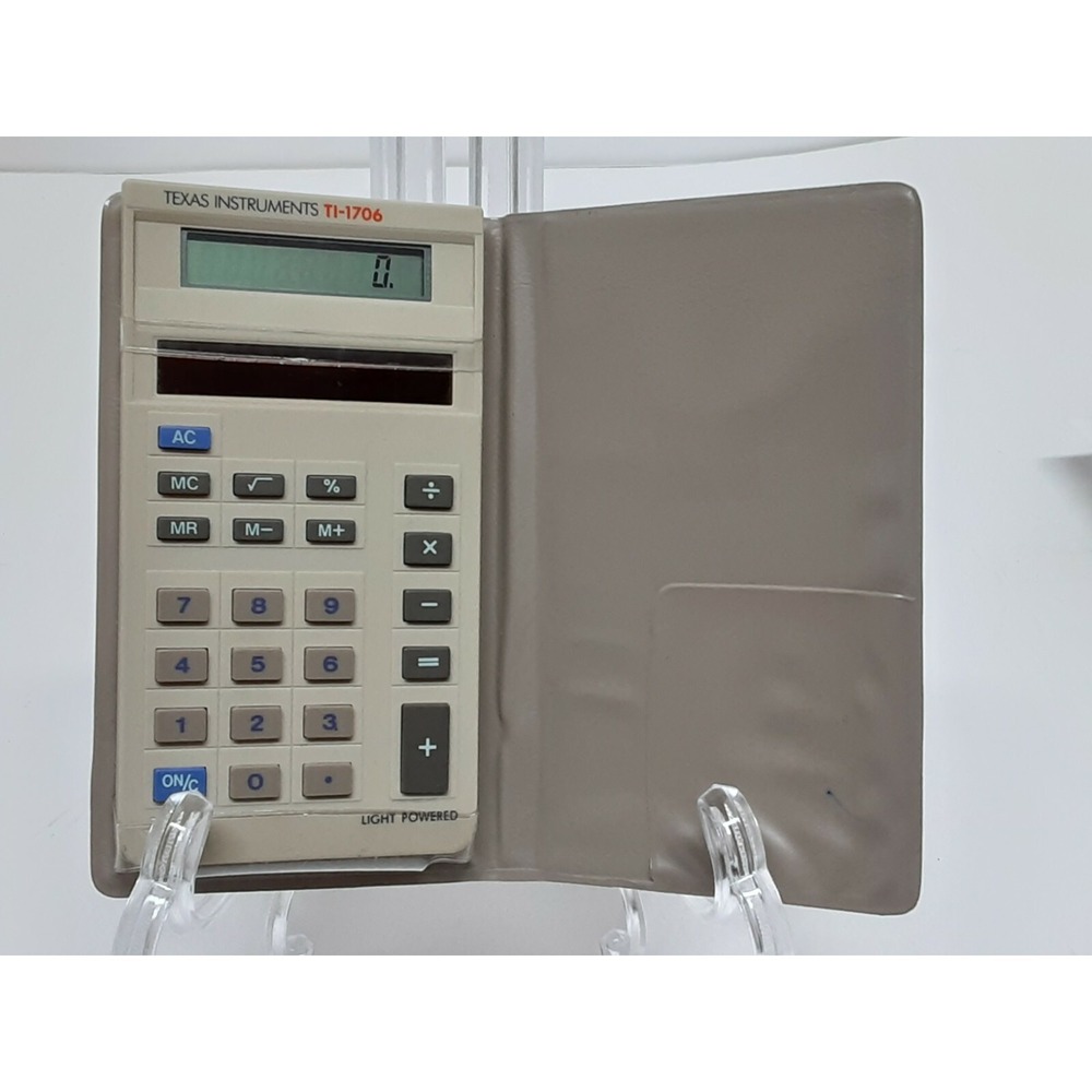 Texas Instruments TI-1706 Vintage Solar Calculator with‎ Tan Wallet Case Tan
